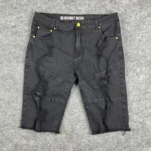Argonaut Nation Shorts Mens 40 Black Distressed Denim Frayed HemCasualStreetwear